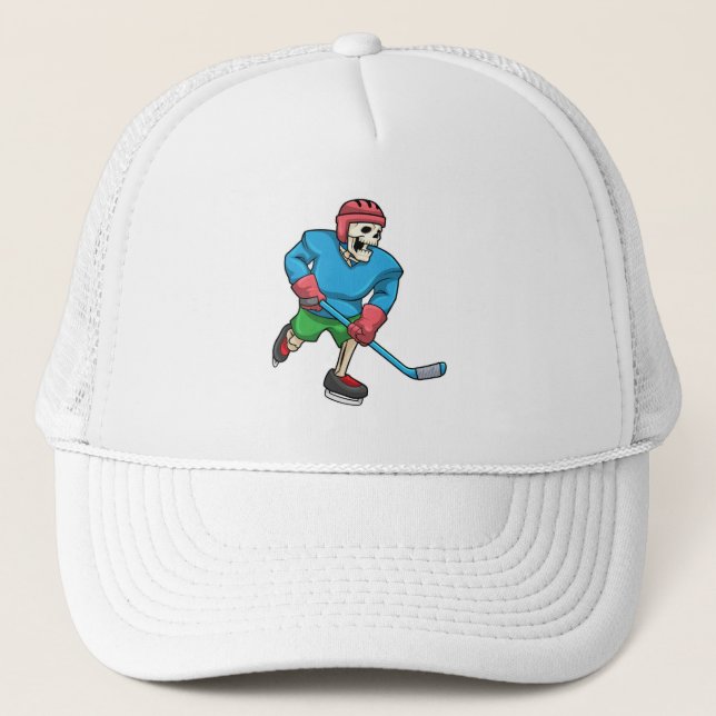 Skelett beim Eishockey mit Eishockeyschläger Truckerkappe (Vorderseite)