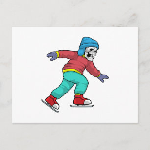 Skelett beim Eislaufen mit Schlittschuhen Postkarte