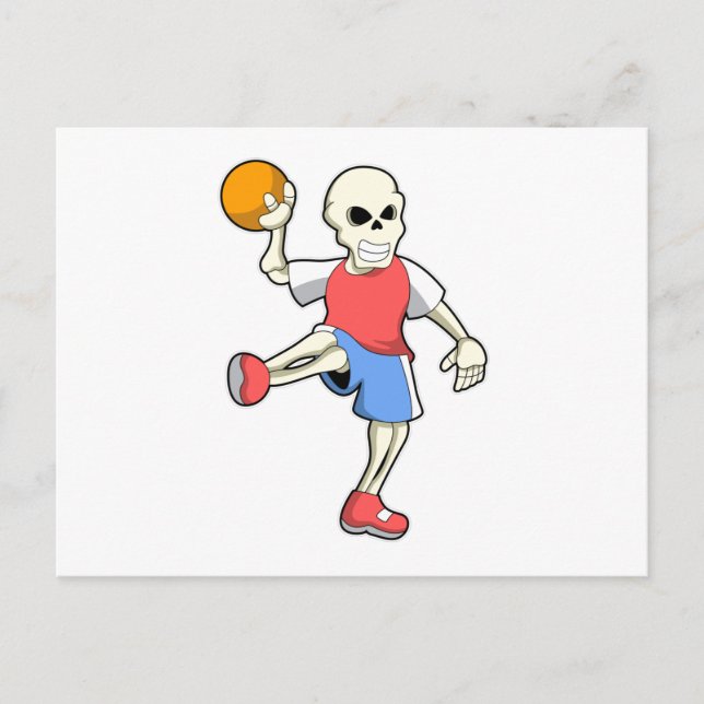 Skelett beim Handballspieler mit Handball Postkarte (Vorderseite)