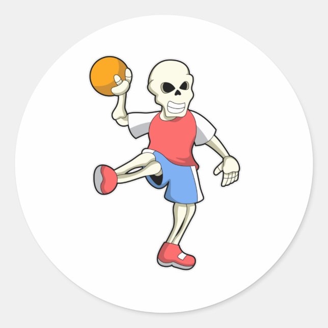 Skelett beim Handballspieler mit Handball Runder Aufkleber (Vorderseite)