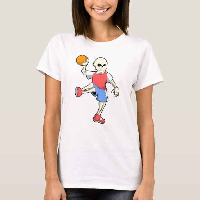 Skelett beim Handballspieler mit Handball T-Shirt (Vorderseite)