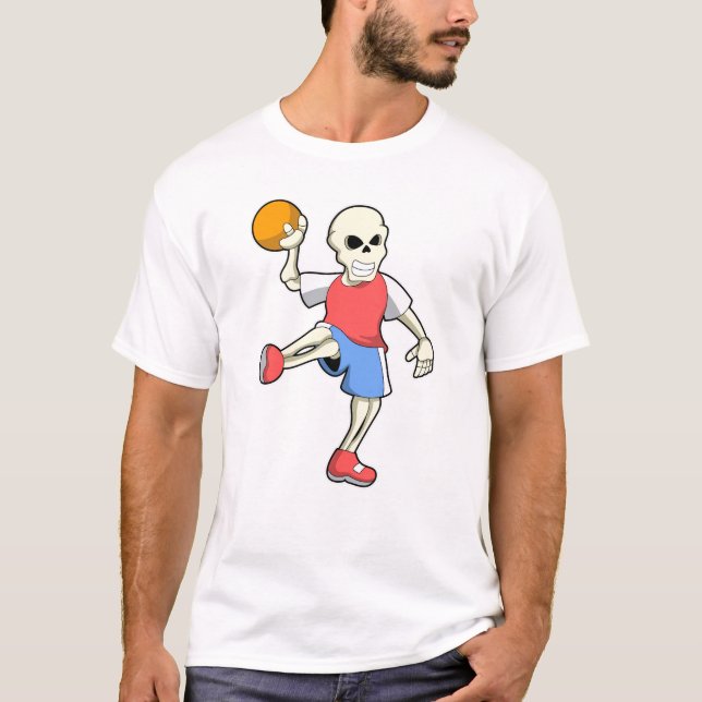 Skelett beim Handballspieler mit Handball T-Shirt (Vorderseite)