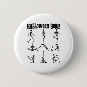 Skelett beim Yoga-Training Lustiges Halloween-Yoga Button