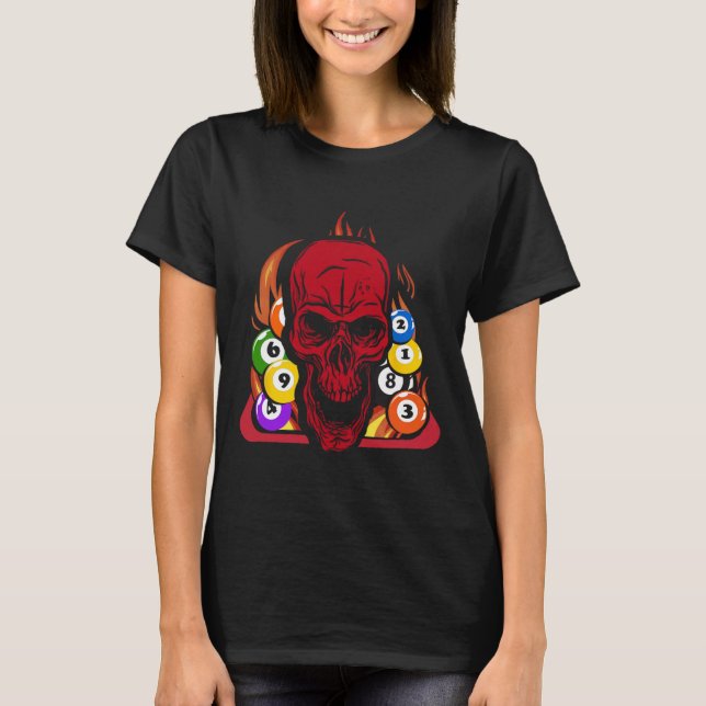 Skelett Billiard Player Snooker Pool Billiard Rac T-Shirt (Vorderseite)
