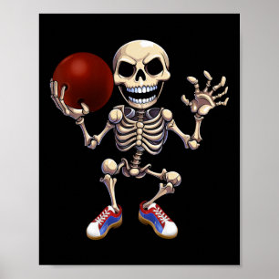 Skelett Bowling Funny Halloween Skull Kid Poster