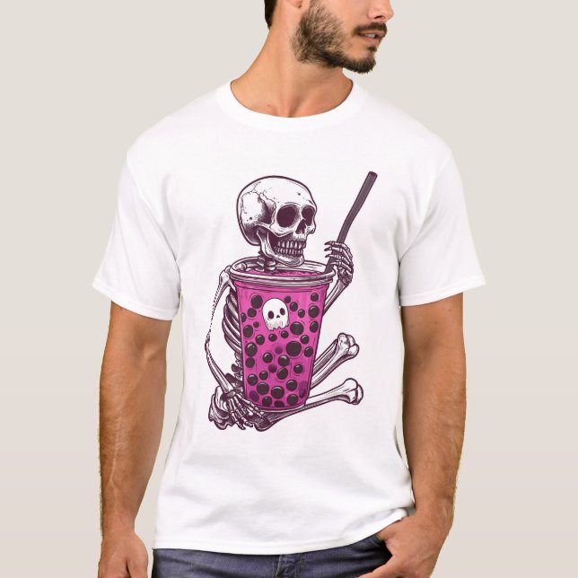 Skelett-Bubble-Tea T-Shirt (Vorderseite)