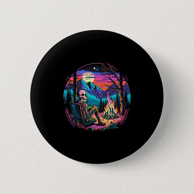 Skelett Camping Halloween Kostüm Knochen Camp Zelt Button (Vorderseite)