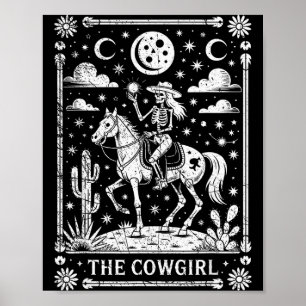 Skelett-Cowgirl auf einem Pferd reitend Tarotkarte Poster