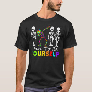 Skelett Dabbing Trau Dich Selbst Zu Sein Autismu T-Shirt
