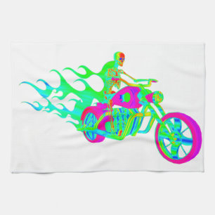 Skelett, das ein Motorrad reitet Geschirrtuch