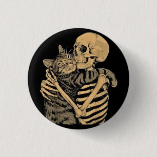 Skelett, das eine Katze umarmt – Süßes Geschenk fü Button