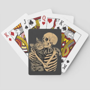 Skelett, das eine Katze umarmt – Süßes Geschenk fü Spielkarten