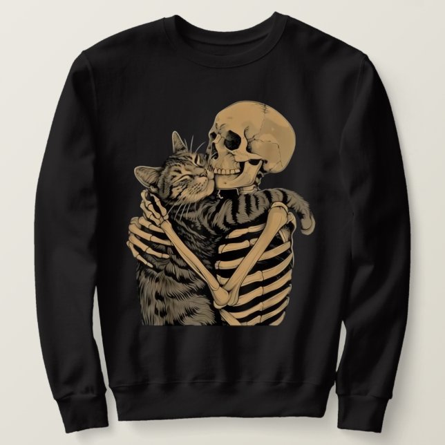 Skelett, das eine Katze umarmt – Süßes Geschenk fü Sweatshirt (Design vorne)