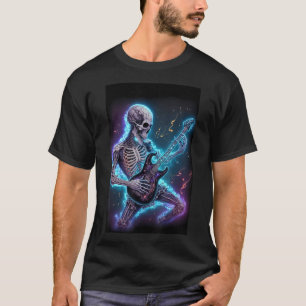 Skelett, das elektrische Gitarre im Weltraum spiel T-Shirt