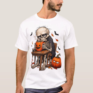 Skelett, das Halloween-Kürbistasse trinkt T-Shirt