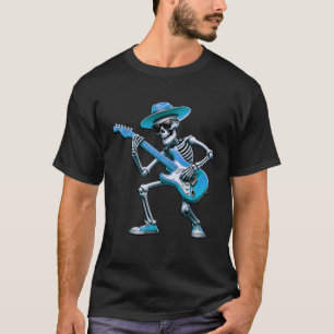 Skelett, das in Hat Rocker Hal elektrische Gitarre T-Shirt