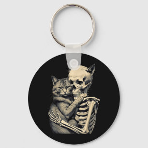 Skelett, das Katzenliebhaber umarmt, Halloween lus Schlüsselanhänger