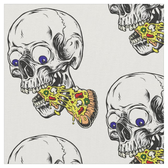 Skelett, das Pizza isst Stoff (Nahaufnahme)