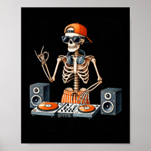 Skelett-Dj-Halloween-Kostüm-Plattenspieler-Musik-L Poster