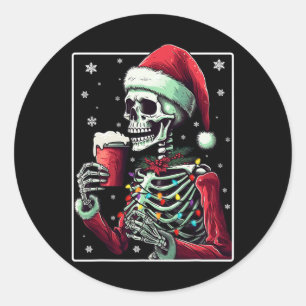 Skelett Drink Cocoa - Funny Hot Chocolate Xmas Runder Aufkleber