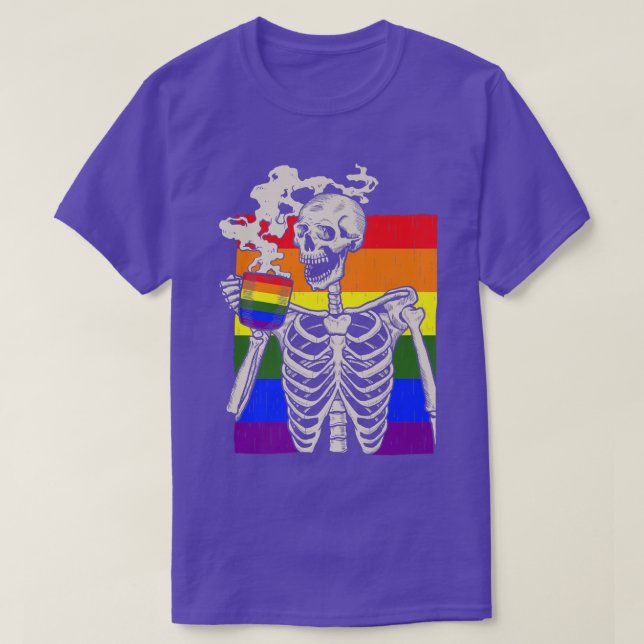Skelett Drink Kaffee LGBTQ Retro Gay Pride Fla T-Shirt (Design vorne)