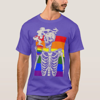 Skelett Drink Kaffee LGBTQ Retro Gay Pride Fla T-Shirt