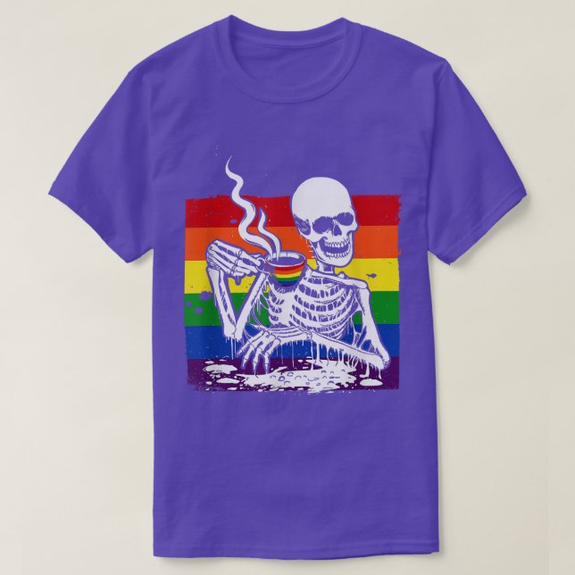 Skelett Drink Kaffee LGBTQ Retro Gay Pride Fla T-Shirt (Design vorne)