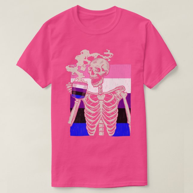 Skelett Drink Kaffee LGBTQ Retro Genderfluid P T-Shirt (Design vorne)