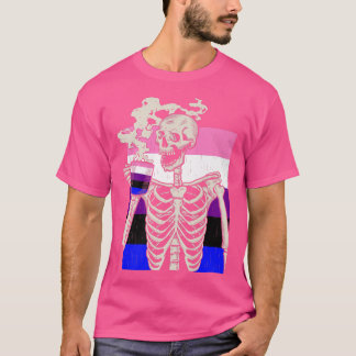Skelett Drink Kaffee LGBTQ Retro Genderfluid P T-Shirt