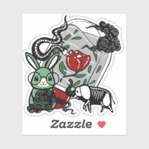 Skelett-Elefant & verrückter Gothic-Hase Kunst Aufkleber