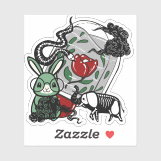 Skelett-Elefant & verrückter Gothic-Hase Kunst Aufkleber