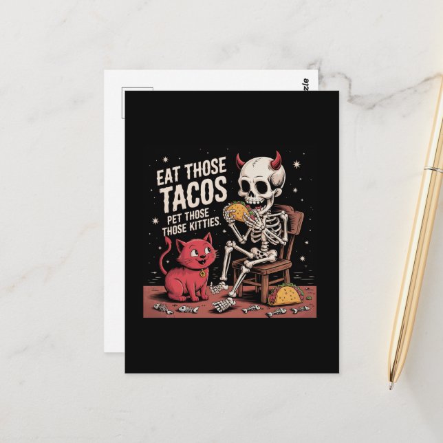 Skelett essen diese Tacos Pet diese Niedlichen Kät Postkarte (Vorderseite/Rückseite Beispiel)