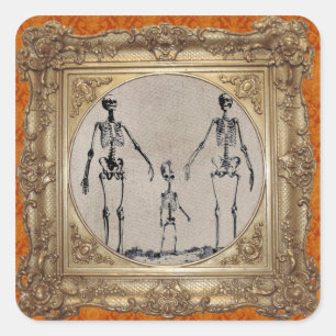 Skelett-Familien-Aufkleber Quadratischer Aufkleber
