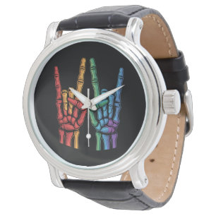 Skelett-Felsen-Hand LGBTQ-Regenbogenflagge Gay Pri Armbanduhr