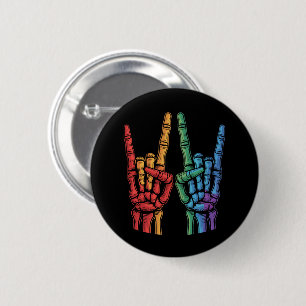 Skelett-Felsen-Hand LGBTQ-Regenbogenflagge Gay Pri Button