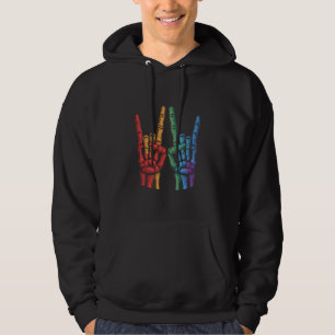Skelett-Felsen-Hand LGBTQ-Regenbogenflagge Gay Pri Hoodie