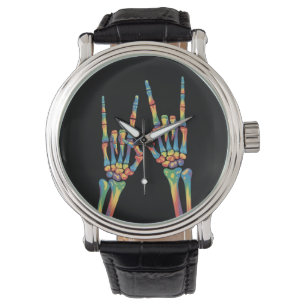 Skelett-Felsen-Hand-Regenbogen-LGBTQ-Schwul-Lesbis Armbanduhr