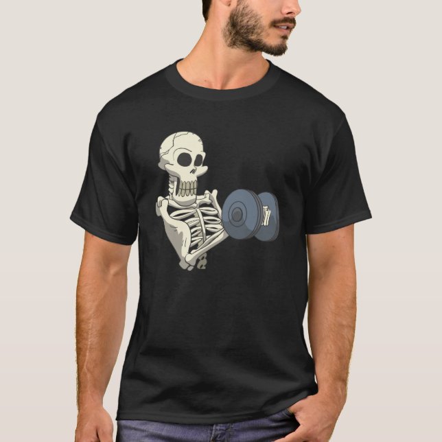 Skelett-Fitness-Workout mit Curlen und Glocken T-Shirt (Vorderseite)