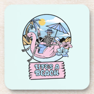Skelett-Flamingo-Schwimmkörper am Strand des Leben Getränkeuntersetzer