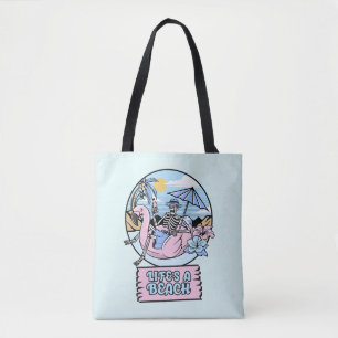 Skelett-Flamingo-Schwimmkörper am Strand des Leben Tasche