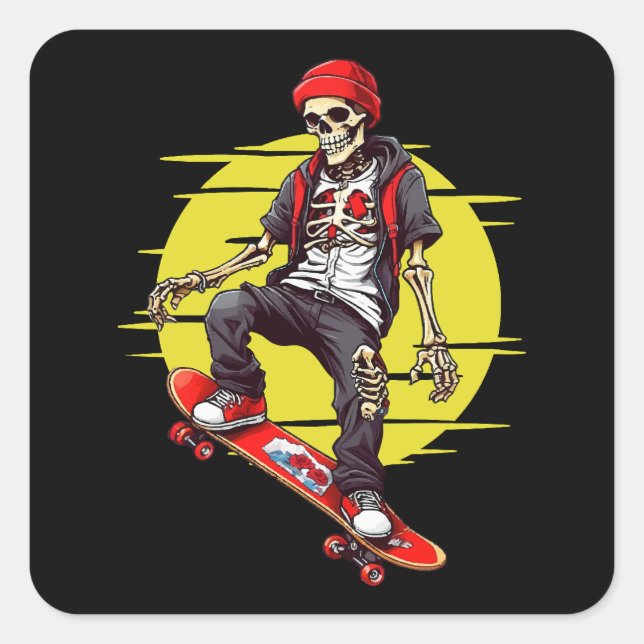 Skelett für Skateboarding Quadratischer Aufkleber (Vorderseite)
