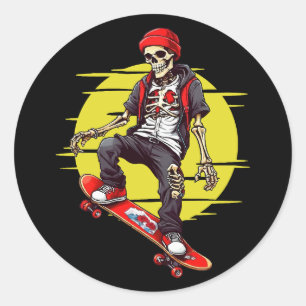 Skelett für Skateboarding Runder Aufkleber