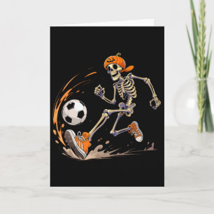 Skelett-Fußballspieler-Kürbiskopf-lustiges Hallowe Karte