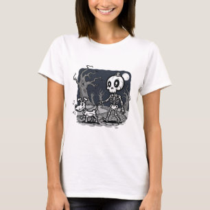 Skelett gehender Hund Halloween-Kunst T-Shirt