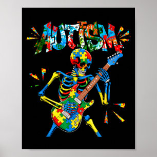 Skelett-Gitarrist lustig Männer Autism Awareness Poster