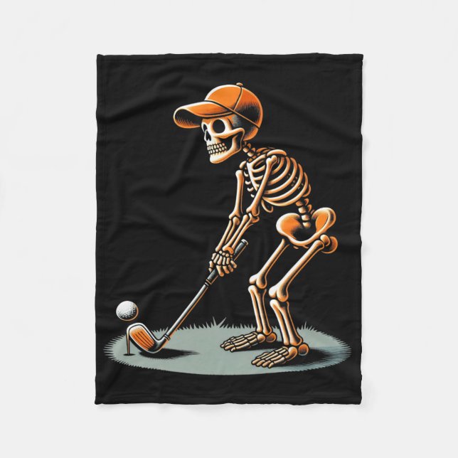 Skelett Golf Halloween Golfer Golfspieler Lustig M Fleecedecke (Vorderseite)