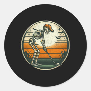 Skelett Golf Halloween Golfer Golfspieler Lustig M Runder Aufkleber