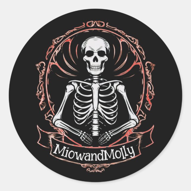 Skelett Goth Style Schwarzer Schädel Runder Aufkleber (Vorderseite)