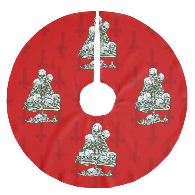 Skelett-Gothic-Kreuz Polyester Weihnachtsbaumdecke (Vorderseite)