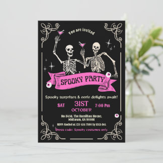 Skelett-Gruselparty-Halloween-Kostüm-Cocktail Einladung